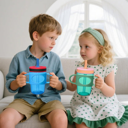 Mity rain Cup Grip Compatible with Owala Toddler Cup - Kid Cup Silicone Dual-Handle Fit for Owala 12oz, for Zak 12oz 15oz, for Stanley 14oz, Kid Water Bottle Handle Tumblers Accessories (Green+Blue)
