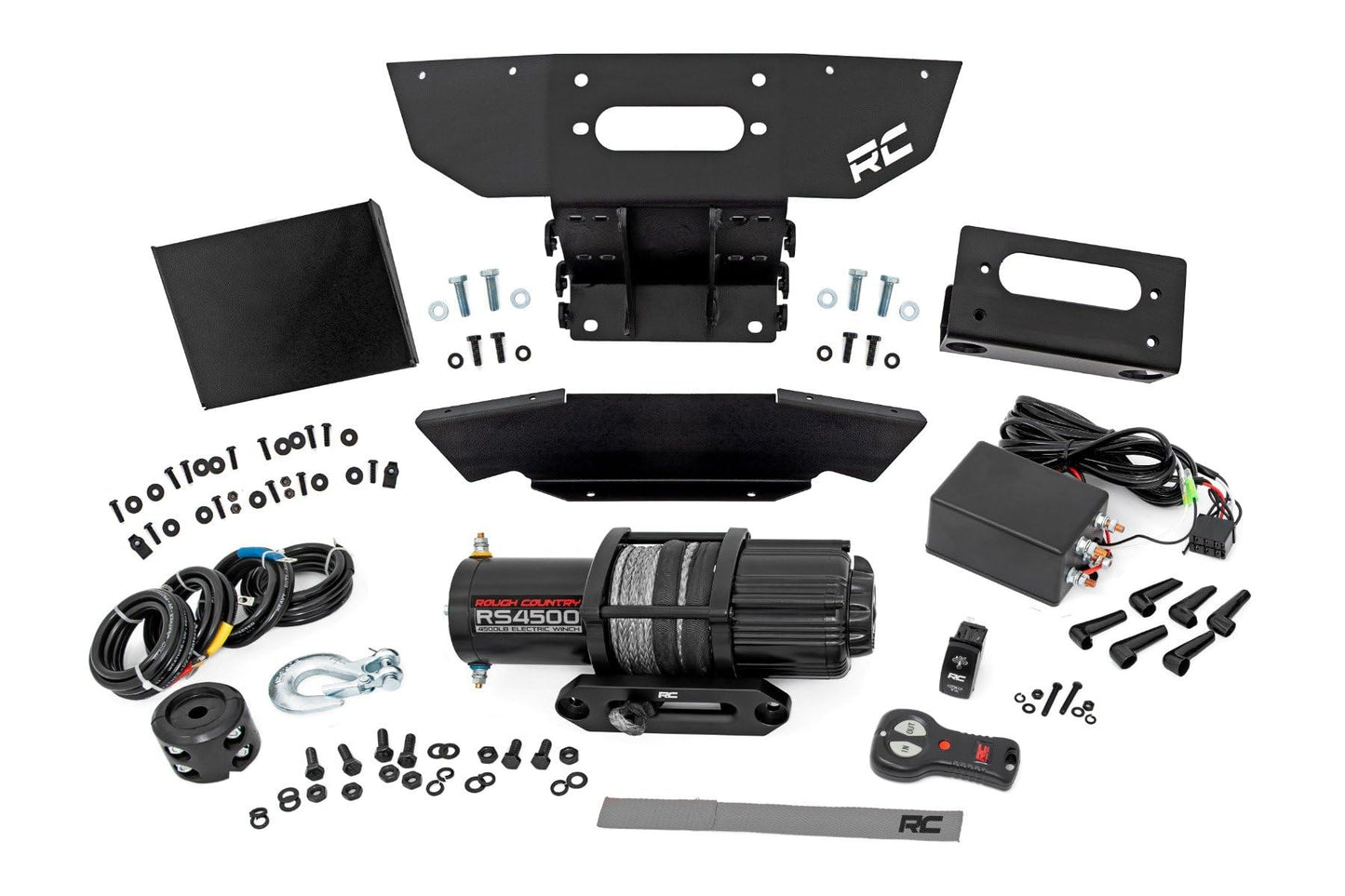 Rough Country Winch Mount with RS4500S Winch for Polaris RZR XP 1000 - Bolt-On Mounting Plate with 4500 LB Synthetic Rope Winch