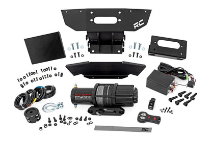 Rough Country Winch Mount with RS4500S Winch for Polaris RZR XP 1000 - Bolt-On Mounting Plate with 4500 LB Synthetic Rope Winch