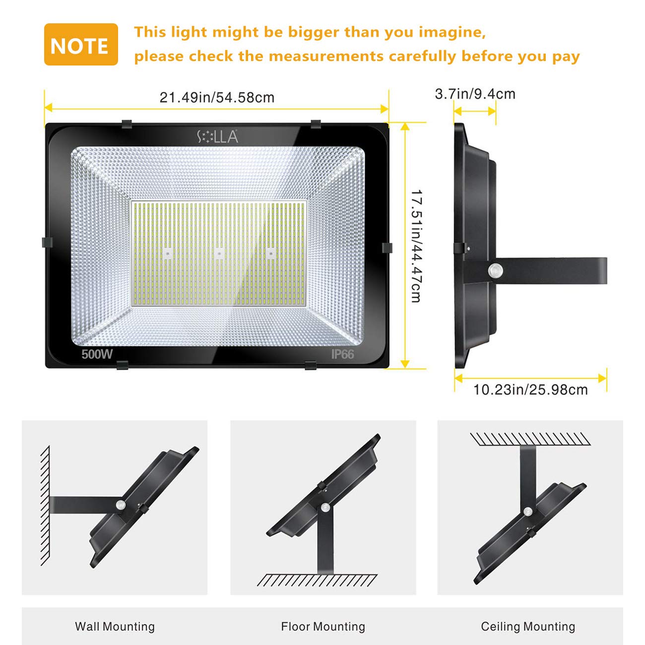 500W LED Stadium Flood Light Outdoor, 2750W Equivalent, 40000LM Super Bright Exterior Security Light, IP66 Waterproof, 6000K Daylight White, Commercial Light for Sports Fields and Counts
