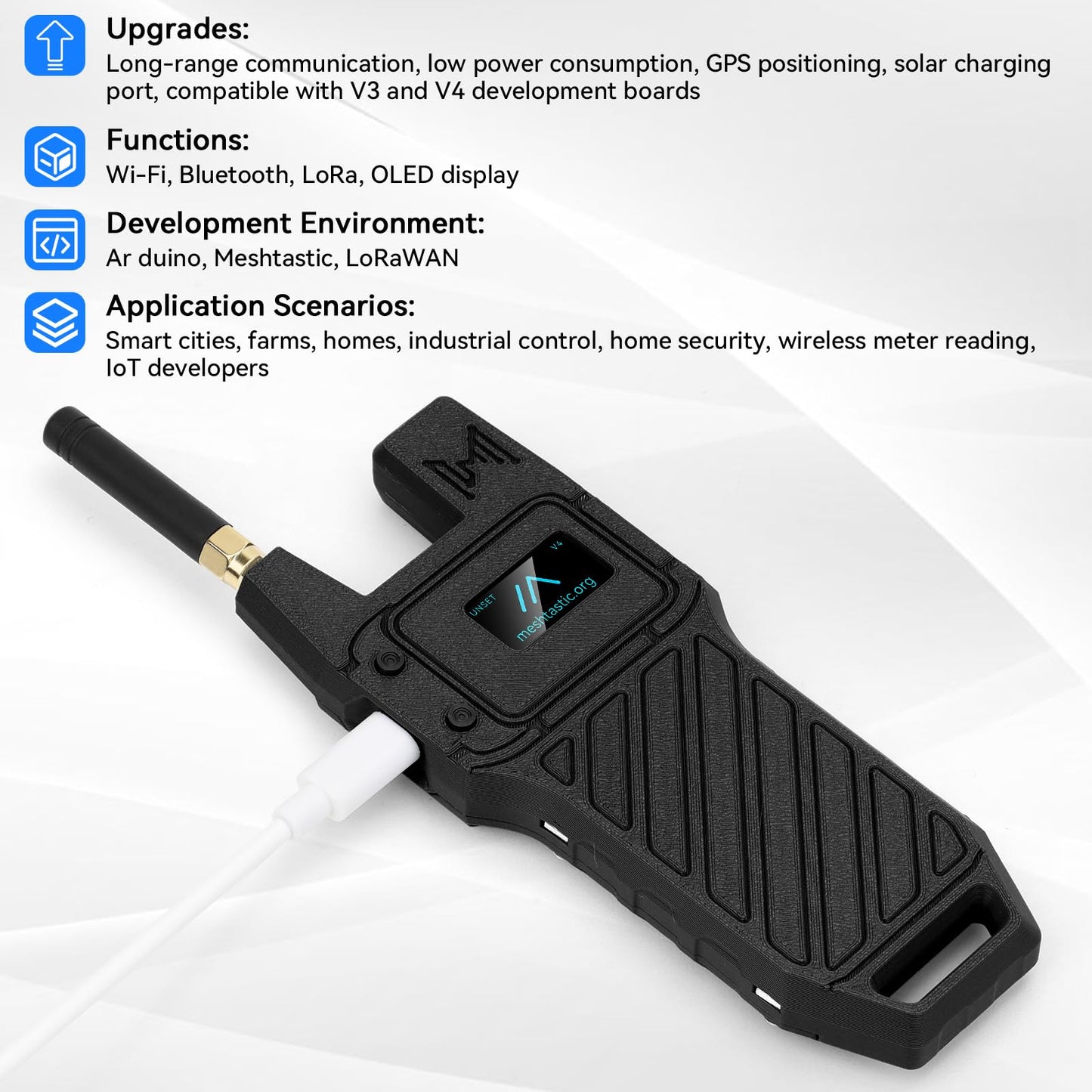 2Pcs ESP32 LoRa V4 Development Board +GPS Version +3000mAh Battery + Case Carrying ESP32-S3R2 SX1262 With 915 MHz Antenna WiFi Bluetooth 0.96” OLED LoRa V4 Devices for Ar duino LoRawan IOT (N39,Balck)