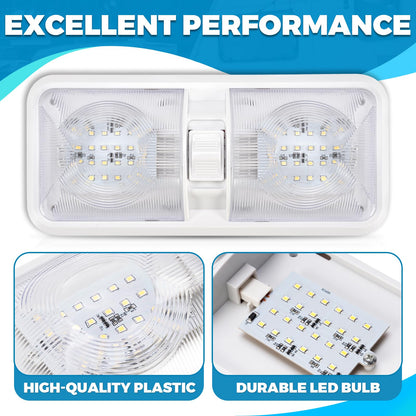 KUAFU RV Interior Lights 12V LED Double Dome Natural White 4000-4500K 2 Pack Clear Lens Model GO-3264