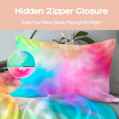 Skiennix Satin Pillowcases - Fade Resistant & Cooling | Standard Size Set of 2 - Rainbow Tie Dye
