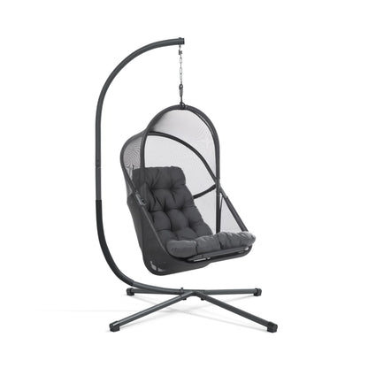 Greemotion Breeze Outdoor Foldable Mesh Fabric Hanging Chair Swing Hammock Egg Chairs UV Resistant with Base, 220 lbs Capacity for Patio Backyard, Balcony, Garden, Dark Gray