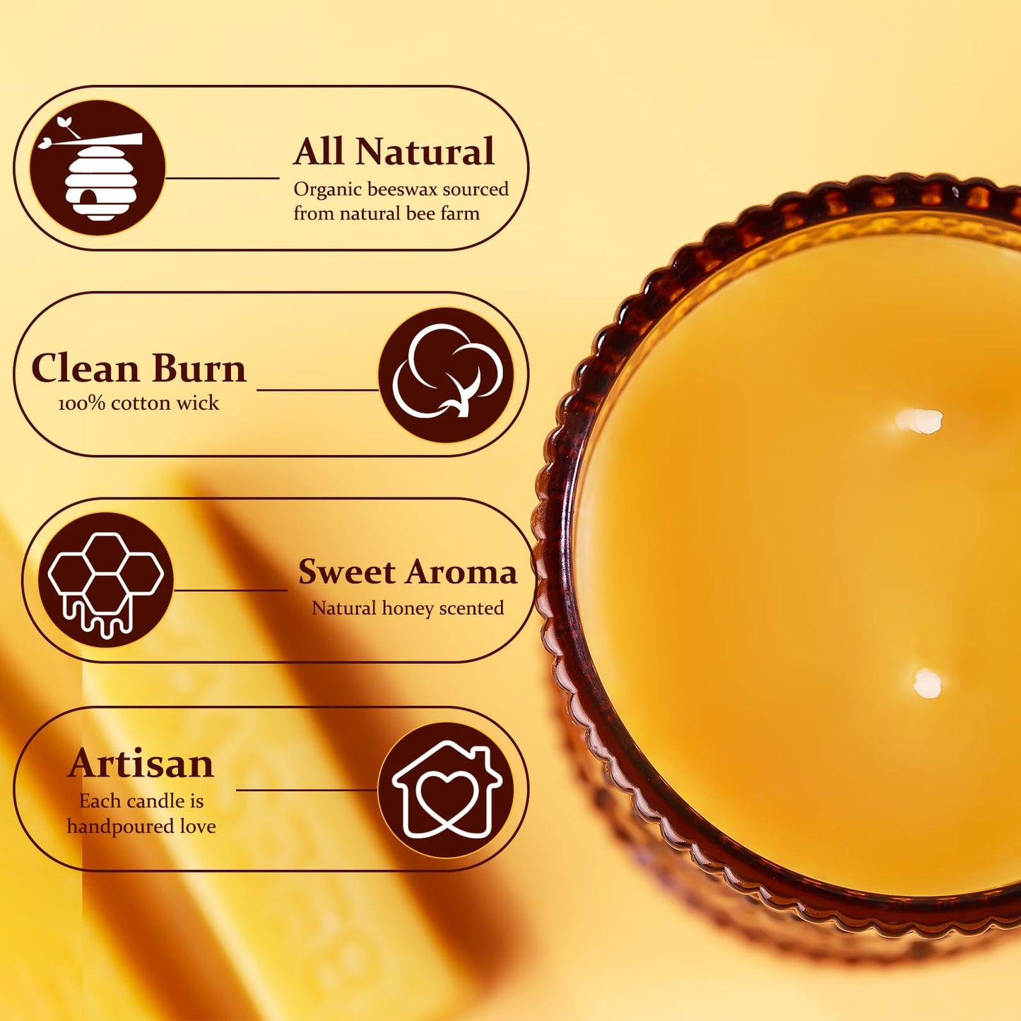 2-Wick Beeswax Candles in Jar, Natural Beeswax Candles in Amber Glass for Air Purification, Honey Aroma Jar Candle for Home Scented Decor, Gift for Women & Men, Fragrance Free, Paraffin Free