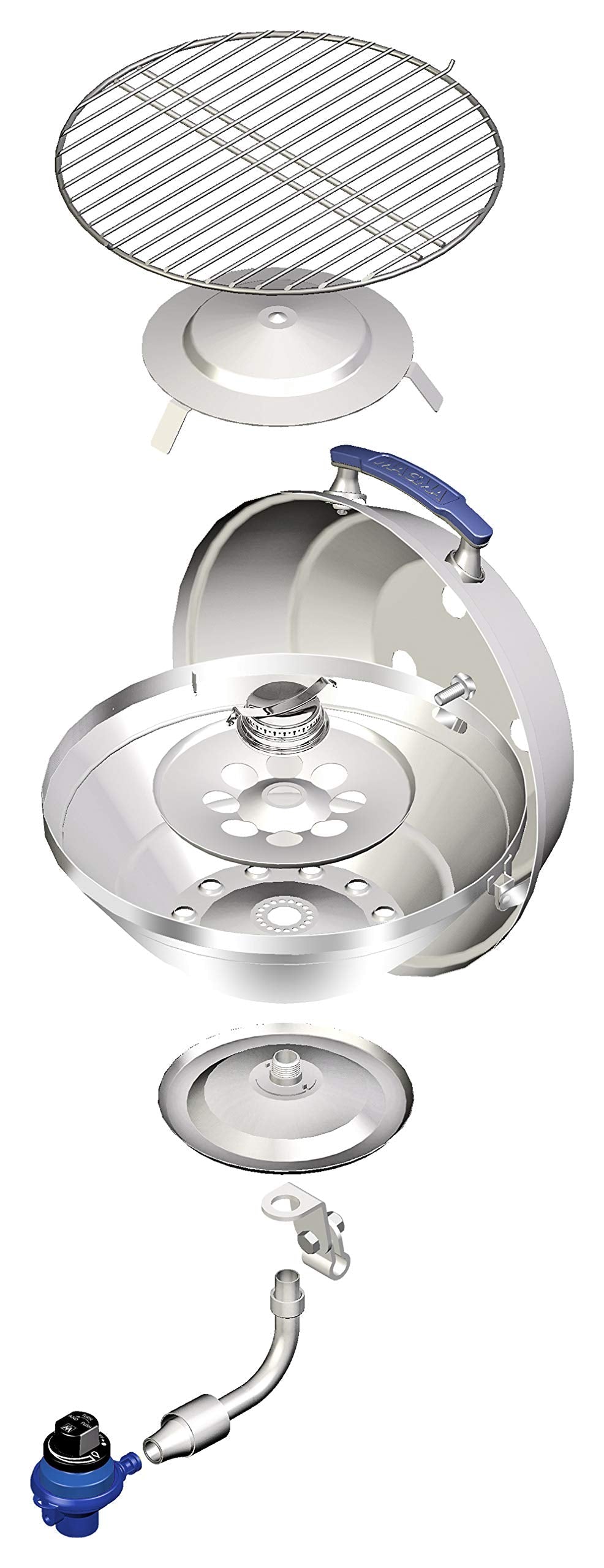 Magma A10-205 Marine Kettle Portable Gas Grill - Stainless Steel BBQ for Boats - Wind-Resistant Design, Safe Propane Connection, Stay Cool Handle - 15" Diameter
