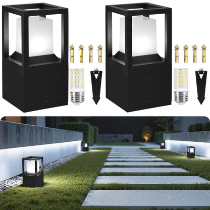 Gardencoin Landscape Bollard Lights Outdoor, Low Voltage 12V LED Pathway Lighting, Modern Post Lantern Wired, Aluminum Waterproof Floor Pillar Lighting with 5W 5000K E26 Bulb, 2 Pack