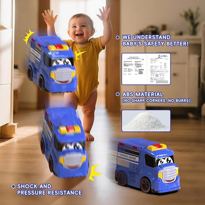 Remote Control Police Car Truck Toy Cars for Toddlers 1-3 with Sirens &amp Flashing Lights Cartoon RC Emergency Vehicle for Kids 3-5 Boys &amp Girls