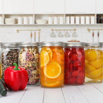 CycleMore Wide Mouth Mason Jars 32 oz, 12 Pack Large Glass Mason Jar with Metal Airtight Lids and Bands, 1 Quart Canning Jars for Pickling, Fermenting, Food Storage & DIY Projects