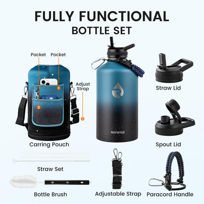 RAYMYLO One Gallon Water Bottle Insulated (Indigo/Black) + 128oz Insulated Water Bottle (Midnight Blue Speckle)