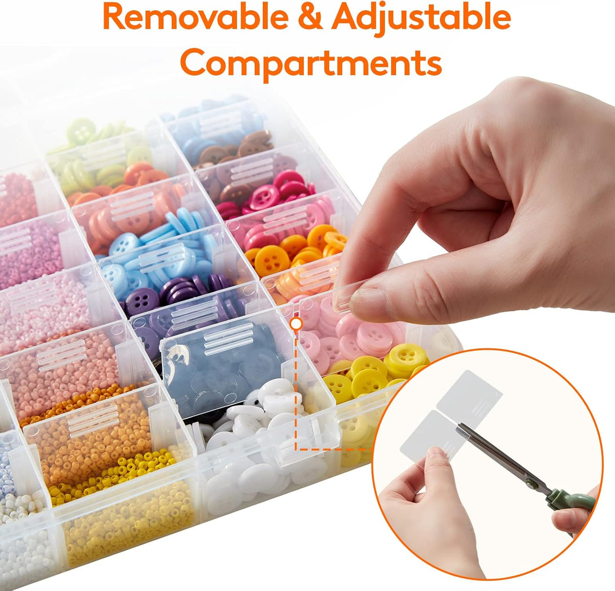 Lifewit 36-Grid Clear Stackable Plastic Organizer - Adjustable Dividers for Crafts & Jewelry | 2 Pack with Labels
