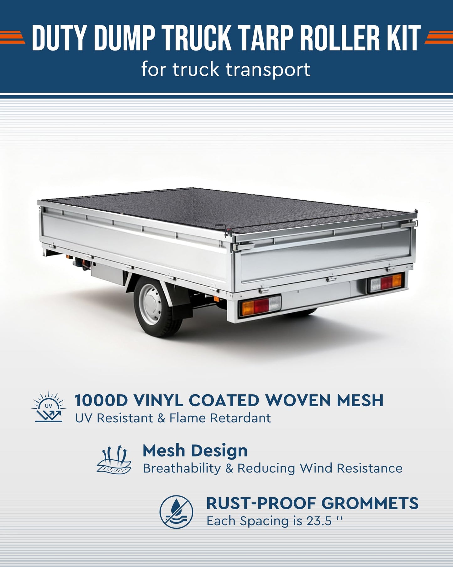 Ezcasch Duty Dump Truck Tarp Roller Kit with 7'x12' Mesh Tarp Hand Crank Tarp Roller Kit Adjustable Width Up to 113'' Aluminum Alloy Rust-Resistant with Complete Accessories for Dump Truck&Trailer