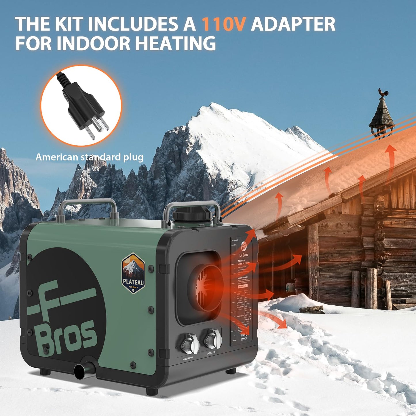 LF Bros 110V/12V 5KW All-in-1 Diesel Heater, 5L Air Diesel Parking Space Heater with Plateau Mode, Come with Remote, T4 LCD Controller and Timer, Suitable for Home Shop Garage Camper
