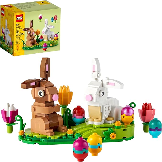 LEGO Easter Rabbits Display 40523 Building Toy Set Includes Colorful Easter Eggs and Tulips Easter Decorations