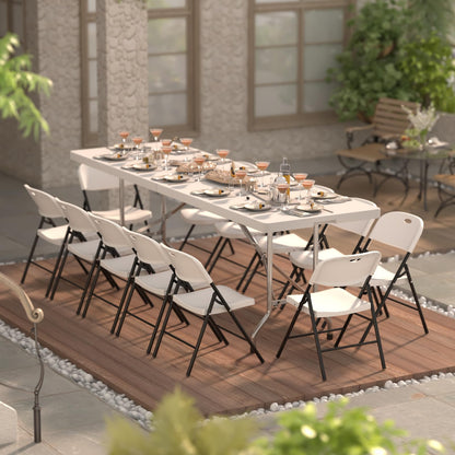 Nazhura 350 Weight Limit Heavy Duty Plastic Folding Chair with Reinfoced Steel Frame for Indoor and Outdoor, Wedding, Party, Restaurant, Meeting Room, Patio and Garden (6, White)