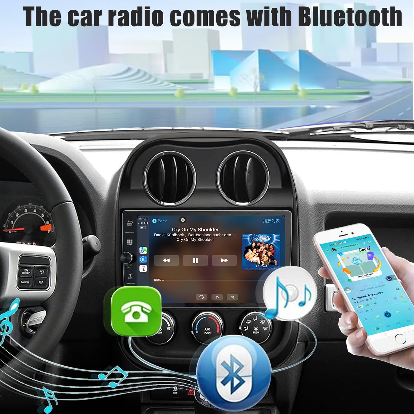 for Jeep Compass Patriot 2010-2016 Android 14.0 Radio Stereo with Control knob Head Unit 10.1-Inch HD Touch Screen with Android Auto CarPlay 5G WiFi GPS Navigation Bluetooth DSP Backup AHD Camera