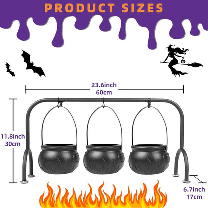 Kendane Easter Decorations Indoor,Set of 3 Witches Cauldron Candy Serving Bowls on Rack, Party Decorations,Black Plastic Candy Cauldron for Table Decor,Easter Candy for Kids