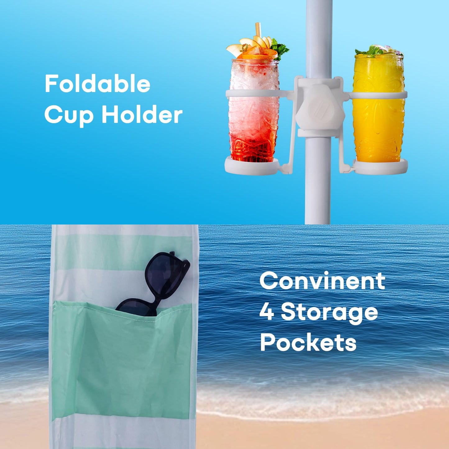 Gorich Beach Cabana with UPF50+ UV Protection, 8x8 FT/10x10 FT Beach Canopy Tent with Side Wall, Easy Setup, Windproof Portable Sun Shelter Shade for Family