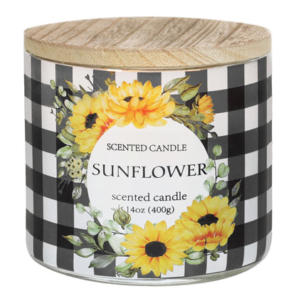 Sunflower Candle, Summer Sunflower Scented Candles Gift for Women, 3 Wicks Large Candle, 14 oz