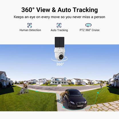 ANSQUE Security Cameras Wireless Outdoor Home System, 6 Camera Kit, No Subscription Fees, Solar Powered, Local Storage, 365-Day Battery Life, 360°PTZ Surveillance, Auto Tracking, 2K Color Night Vision