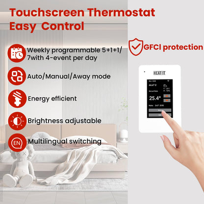 100 sqft HEATIT Warmmat Electric Radiant Self-adhesive Floor Heat Heating System & ET-7AW Thermostat & Alarm Monitor