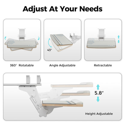 EUREKA ERGONOMIC Keyboard Tray Height Adjustable, Swivel Tilt Computer Keyboard Drawer Under Desk, 25x9.13'' Sliding Keyboard & Mouse Platform with Mouse Pad for Typing, Maple