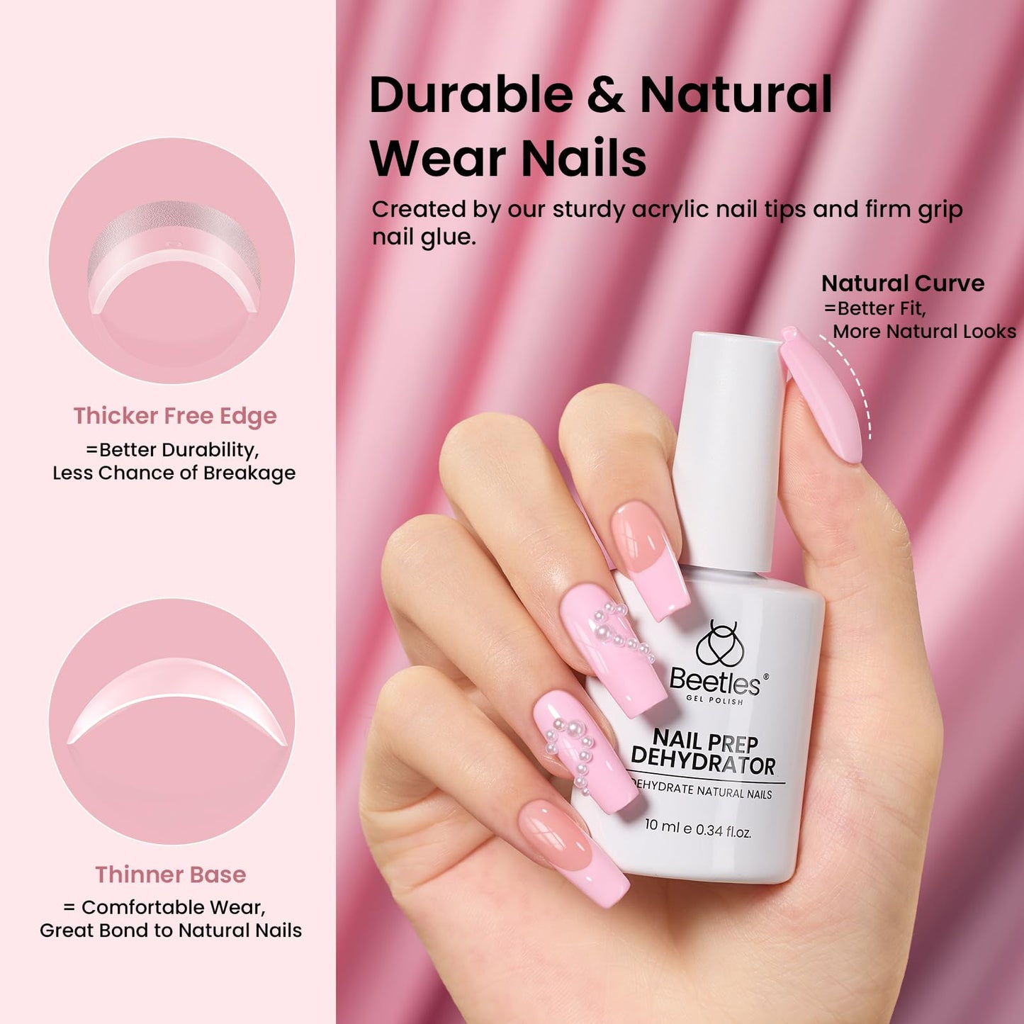 Beetles Gel Nail Kit Short Almond with Nail Dehydrator and Primer, 576Pcs Half Matte Etch-X Gel Nail Tips Solid Nail Glue Mini Nail Lamp Acrylic Nail Tips Easy DIY Nail Extension Set Gift for Women