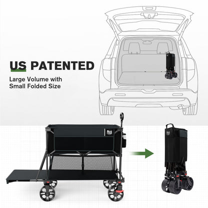 TIMBER RIDGE 400L Large Capacity Folding Double Decker Wagon with Brakes, 54" Extra Long Extender Wagon Cart, 450lbs Heavy Duty Collapsible Cart, All-Terrain Big Wheels for Camping, Sports, Shopping