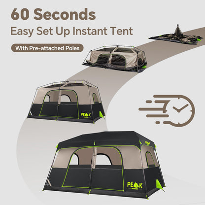 PEAK OUTDOORS Instant Tent 6/8 Person Tents for Camping, 60 Second Easy Setup Portable Camping Cabin Tent with Rainfly, Waterproof Pop Up Tents for Family Camping & Hiking with Expandable Carry Bag