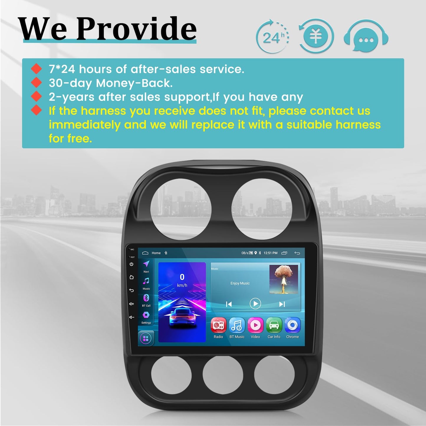 2+64G Android Car Radio for Jeep Compass Patriot 2010-2016 with Wireless CarPlay & Android Auto, 10.1 Inch Patriot Car Stereo with WiFi / 1080P / SWC + AHD Backup Camera + MIC