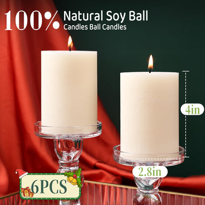 6 Pack Soy White Pillar Candles,Natural Soybean Pillar Candles,330 H Long Burning,2.8x4in Non-Toxic,Unscented,Dripless and Smokeless Rustic Hand-Poured Candles Dinner Table,for Wedding,Home