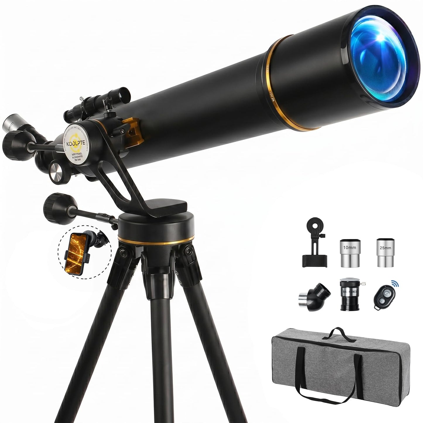 Telescope, 90mm Aperture 700mm Professional Telescope for Adults, High Power with Upgraded Vertisteel AZ Slow-Motion Mount Telescopes for Astronomy Beginners, Stainless Steel Tripod, Phone Adapter,Bag