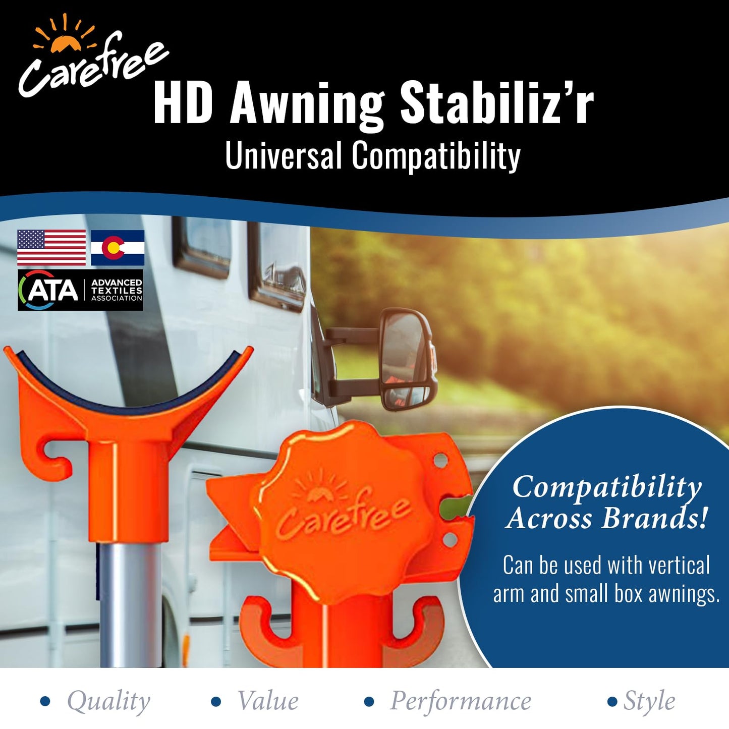 Carefree Of Colorado HD Awning Stabiliz'r Pole Kit - Awning Pole & Tie Down Kit - RV Awning Support & Accessories (108" Extended Length)