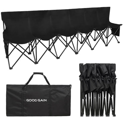 G GOOD GAIN Portable Soccer Bench - Team Bench Soccer 6 Seats with Bag, Sideline Folding Bench, Folded Chair Seating 6 for Football Camp Outdoor Sport Events, Team Chairs for Adults, Black