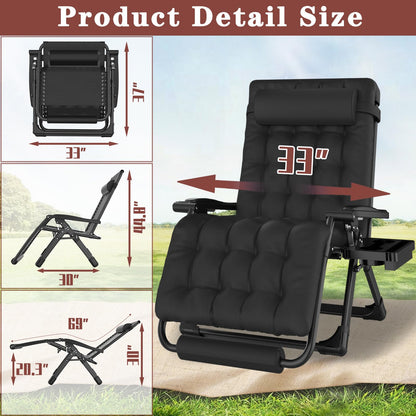 YOMIFUN Oversized Zero Gravity Chair with Storage Bag,33" XXL Lounge Chair with Thickened Cushion & Headrest, Patio Lawn Chair with Footrest & Cup Holder for Indoor & Outdoor, Supports 500LBS, Black