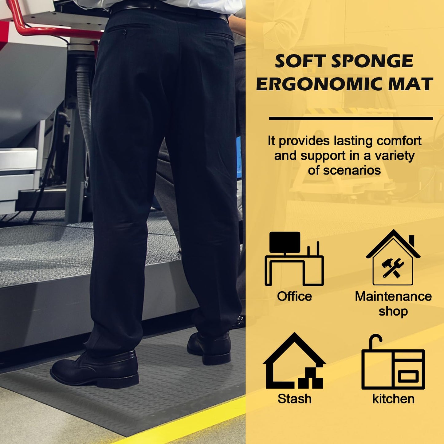 GOOFCXO 3 x 5 FT Anti Fatigue Mats Industrial 15/16 Inch Thick Soft Sponge Ergonomic Mat Durable Heavy Duty Diamond Plate for Standing Non Slip Industrial Grade Floor Mat for Leg & Back Pain (Gray)