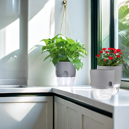FAMZ Hanging Planter 3 Pack, Hanging Pots for Plants Indoor, 6 Inch Plant Hanger Indoor, Plant Hanger with 3 Hooks Drainage Holes for Garden Home Plant Pots (Gray)