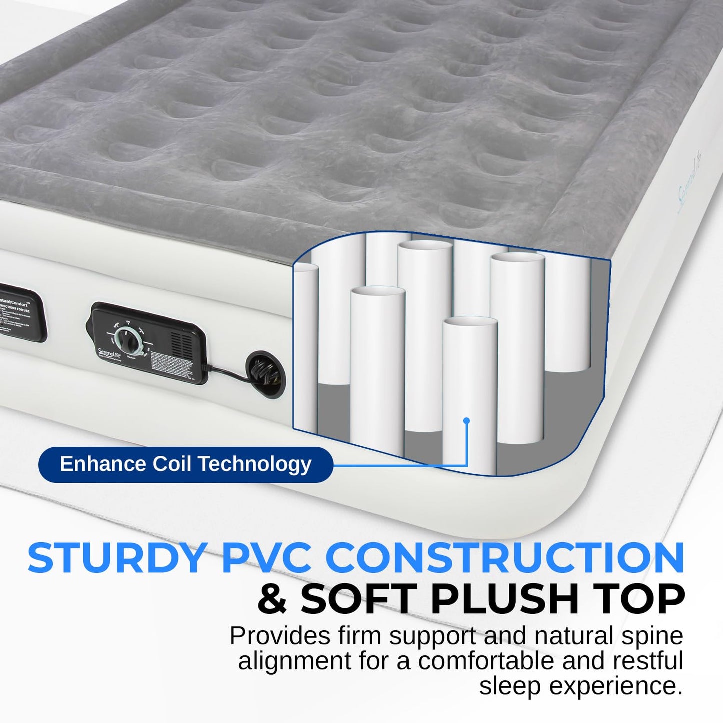 SereneLife Full Size Air Mattress with Built-in Pump | 55-Inch Wide Raised Inflatable Mattress for Guests, Camping & Travel, Constant Comfort Technology, Plush Top, Storage Bag Included