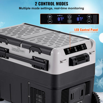 VEVOR Car Refrigerator 50L / 52.8 QT, Dual Zone 12 Volt Compressor Fridge, -4℉ to 68℉ Adjustable, Portable Freezer Cooler for Car, RV, Camping, Home