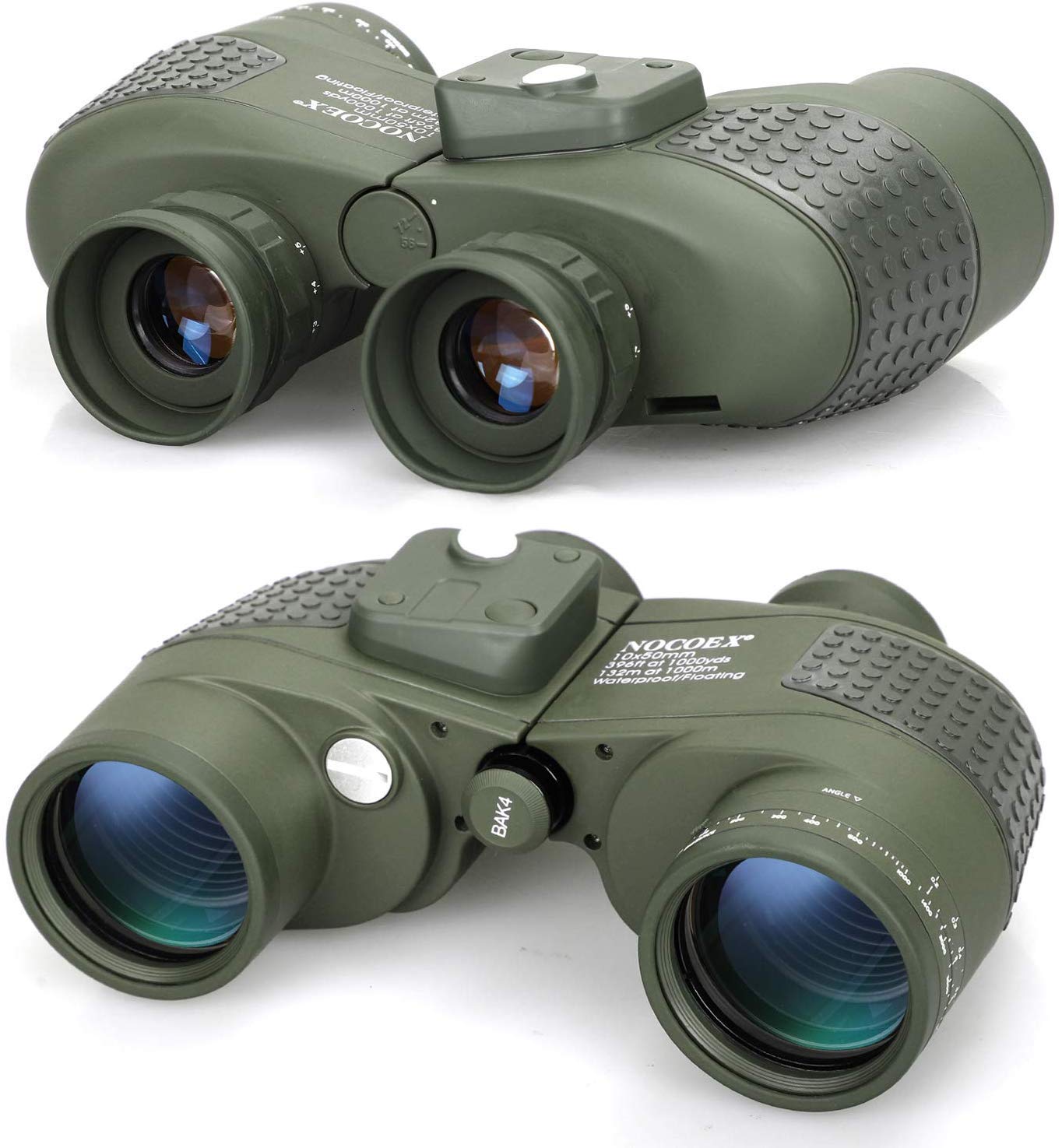 NOCOEX 10x50 Marine Binoculars for Adults, Military Binoculars Waterproof with Rangefinder Compass BAK4 Prism FMC Lens Fogproof for Navigation Boating Fishing Water Sports Hunting