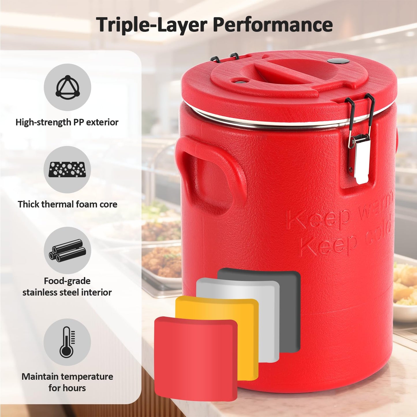 Tragaomx Portable Insulated Soup Container 18Qt Food Warmer Cold/Hot Soup Carrier for Parties Catering Insulated Food Pan Carrier for Buffet