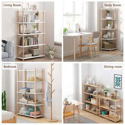 IOTXY 5-Tier Wooden Shelf Bookcase - Modern Open Bookshelf, Free Standing Storage Rack, Multifunctional Display Stand for Home and Office, Oak, Rectangle