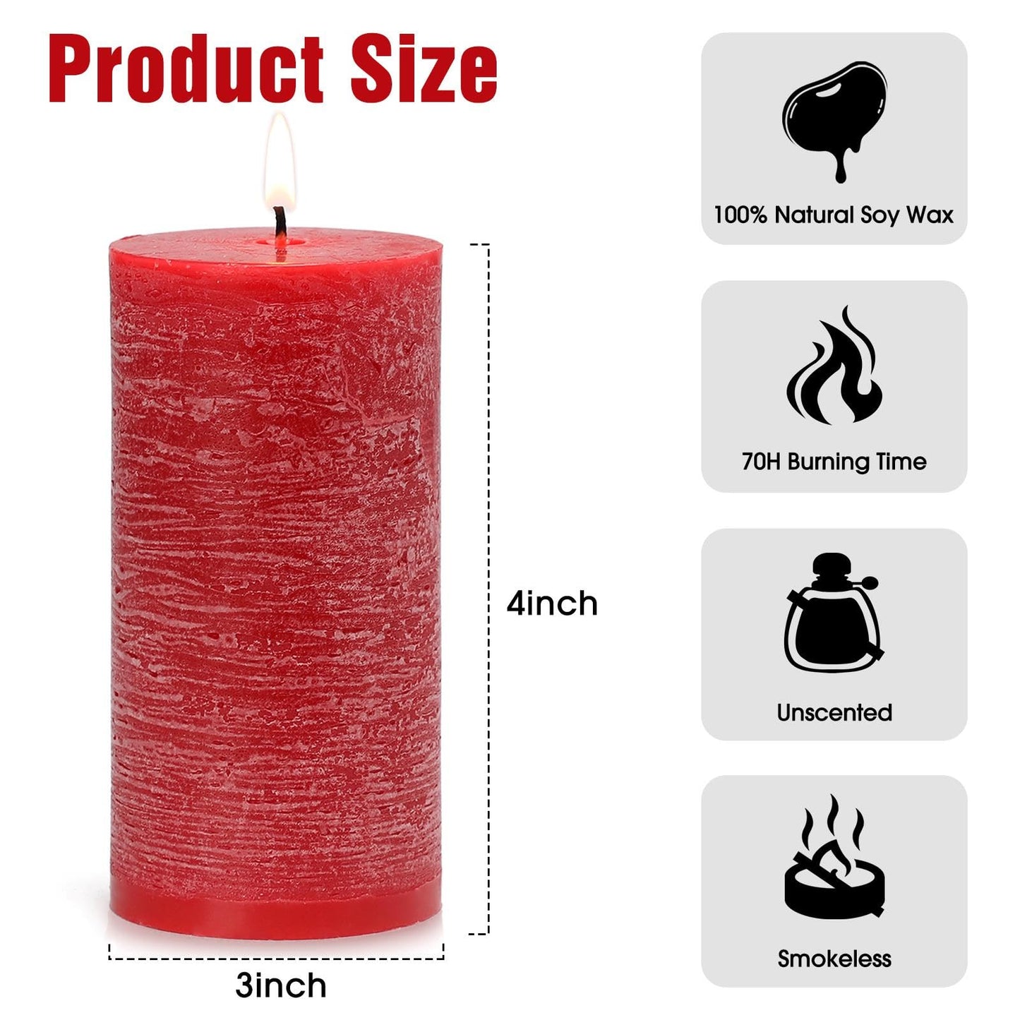3x6 Inch Red Pillar Candles Set of 3, Christmas Candles Unscented Red Pillar Candles, Dripless Candles Long Burn Time for Wedding, Christmas Decor and Home Decor, Xmas Dinner Table Decor