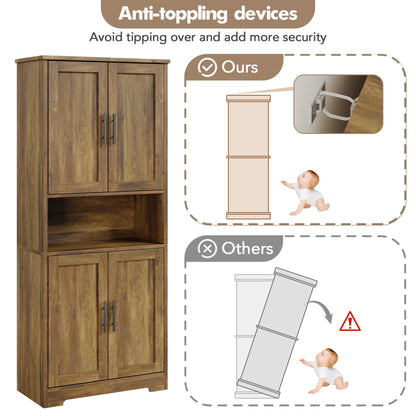 IDEALHOUSE Kitchen Pantry Cabinet, 70in Tall Storage Cabinet with Doors and Adjustable Shelves, Freestanding Cupboard for Living Room, Dining Room, Bathroom