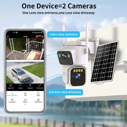 Luovisee Dual Lens Outside Cameras for Home Security Cameras 4 Pack,2.4G & 5G WiFi,Solar Battery Powered Camera with AI Motion Siren,SD/Free Cloud Storage,No Monthly Fee,Color Night Vision,Waterproof