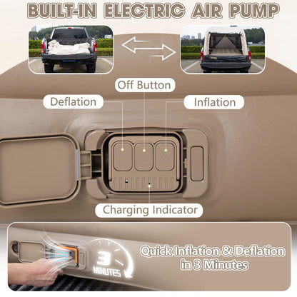 Afurkuot Inflatable Truck Tent & Air Mattress with Built-in Pump and Inflatable Pillow, Waterproof PU2000mm Double Layer Air Mattress Pickup Trcuks Tent for Road Trip Camping Outdoor Travel