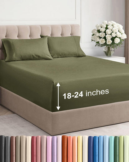 Skiennix Extra Deep Twin Sheet Set - 4 Piece Breathable Cooling Sheets - Luxury Hotel Quality - Sage Green