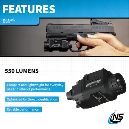Nightstick TCM-550XL Compact Rail-Mounted Tactical Light - Waterproof Impact-Resistant Tactical Flashlight with Easy Momentary and Constant-On Switches