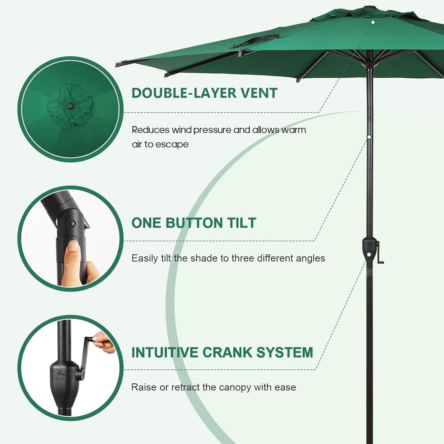 Abba Patio 9FT Outdoor Umbrella - Push Button Tilt & Crank | UV Protection, Waterproof, Dark Green