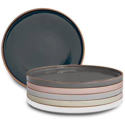 Mora Ceramic Flat Dinner Plates Set of 6, 10.5 in High Edge Dish Set - Microwave, Oven, and Dishwasher Safe, Scratch Resistant, Modern Dinnerware- Kitchen Porcelain Serving Dishes - Assorted Neutrals